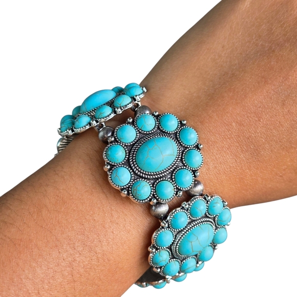 Stainless Steel Howlite Turquoise Bracelet Silver Bohemian Vintage Tribal Boheme - Picture 1 of 3